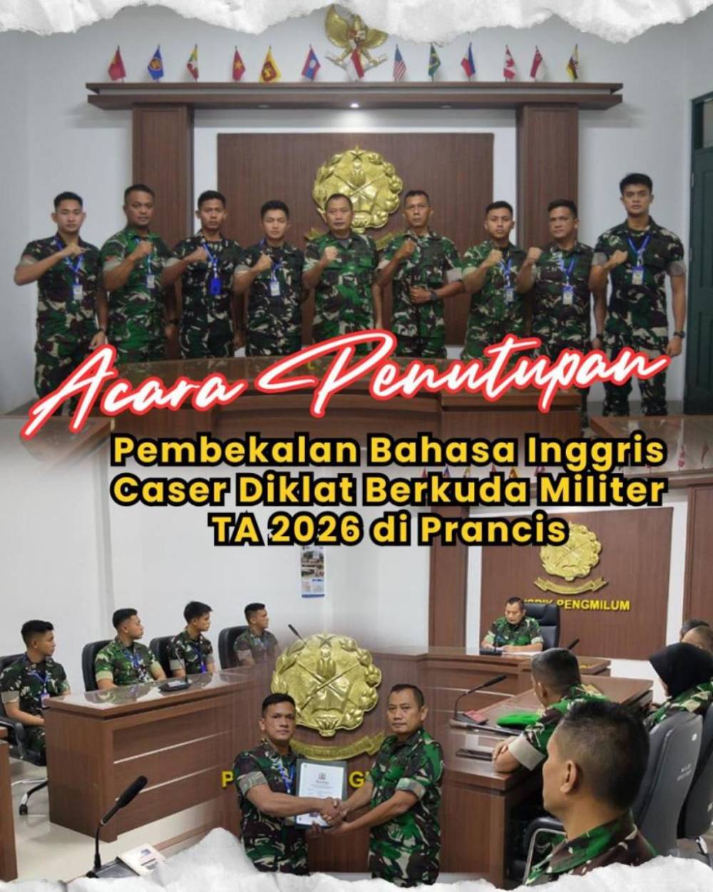 PEMBEKALAN BAHASA INGGRIS CASER DIKLAT BERKUDA MILITER TA 2026 DI PRANCIS RESMI DITUTUP