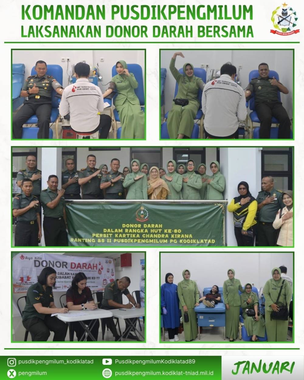 BERSAMA KOMANDAN PUSDIKPENGMILUM, KELUARGA BESAR PUSDIKPENGMILUM BERBAGI LEWAT DONOR DARAH