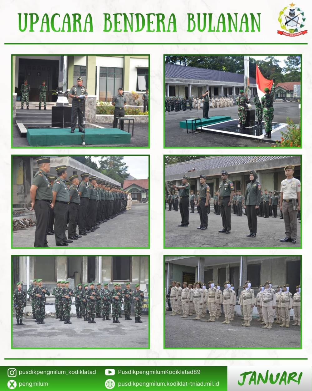UPACARA BENDERA 19 JANUARI 2026, DANPUSDIKPENGMILUM BACAKAN AMANAT PANGLIMA TNI