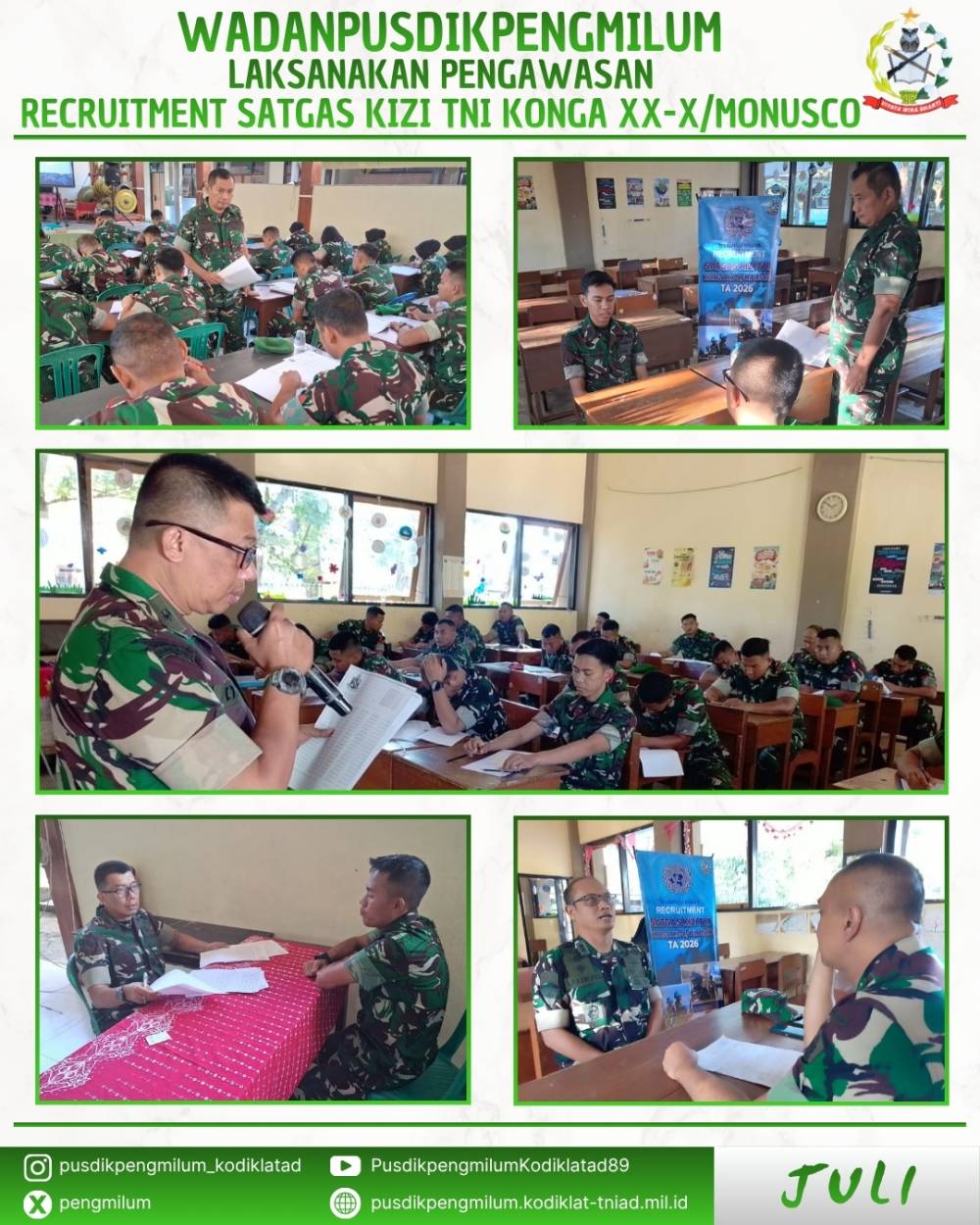 WADANPUSDIKPENGMILUM AWASI PELAKSANAAN TES BAHASA INGGRIS RECRUITMENT SATGAS KIZI MONUSCO