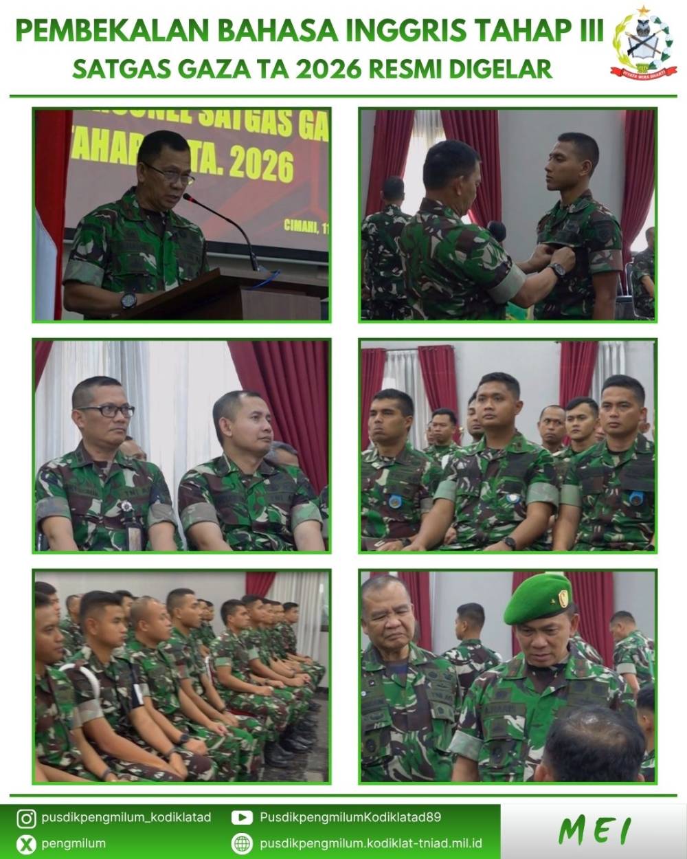 PEMBUKAAN PEMBEKALAN BAHASA INGGRIS TAHAP III SATGAS GAZA TA 2026 RESMI DIGELAR