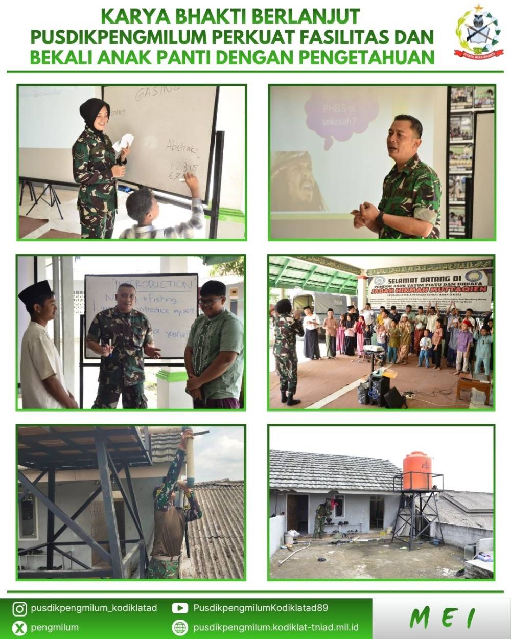 KARYA BHAKTI BERLANJUT, PUSDIKPENGMILUM PERKUAT FASILITAS DAN BEKALI ANAK PANTI DENGAN PENGETAHUAN
