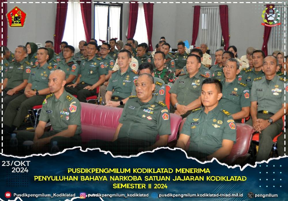 PUSDIKPENGMILUM KODIKLATAD MENERIMA PENYULUHAN BAHAYA NARKOBA SATUAN JAJARAN KODIKLATAD SEMESTER II TA 2024