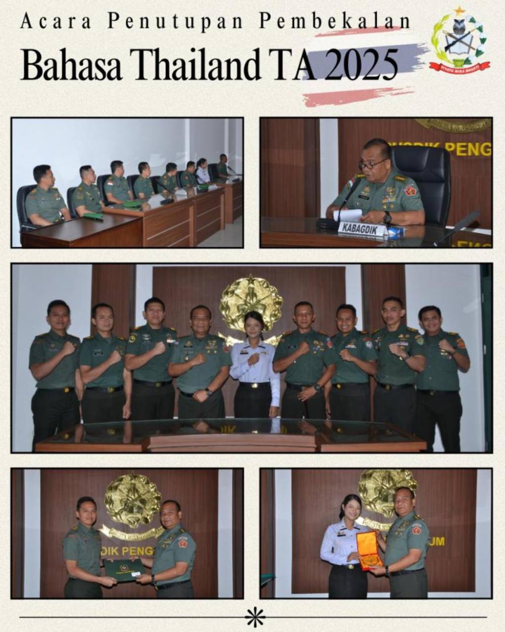 PUSDIKPENGMILUM TUTUP PEMBEKALAN BAHASA THAILAND: WUJUD PEMBINAAN KOMPETENSI DAN DIPLOMASI PENDIDIKAN